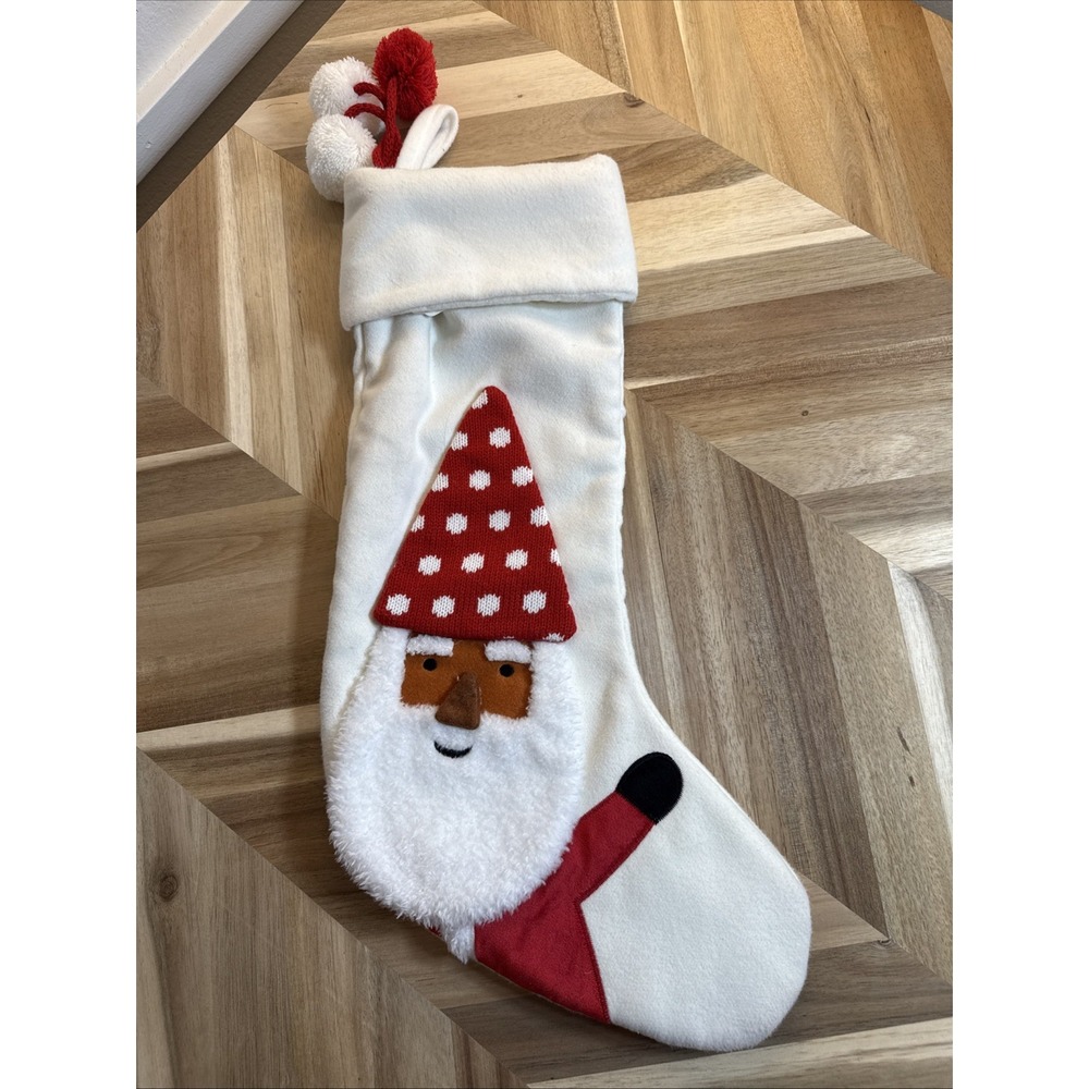 Wondershop Waving Ethnic Santa Christmas Stocking Cottage Scandi White/Red
